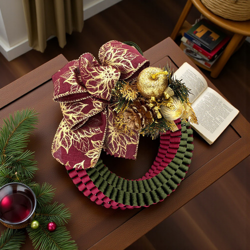 クリスマスリース　エコクラフト 素敵なクリスマスリース エコ クラフト 紙バンド 角四だたみ編み