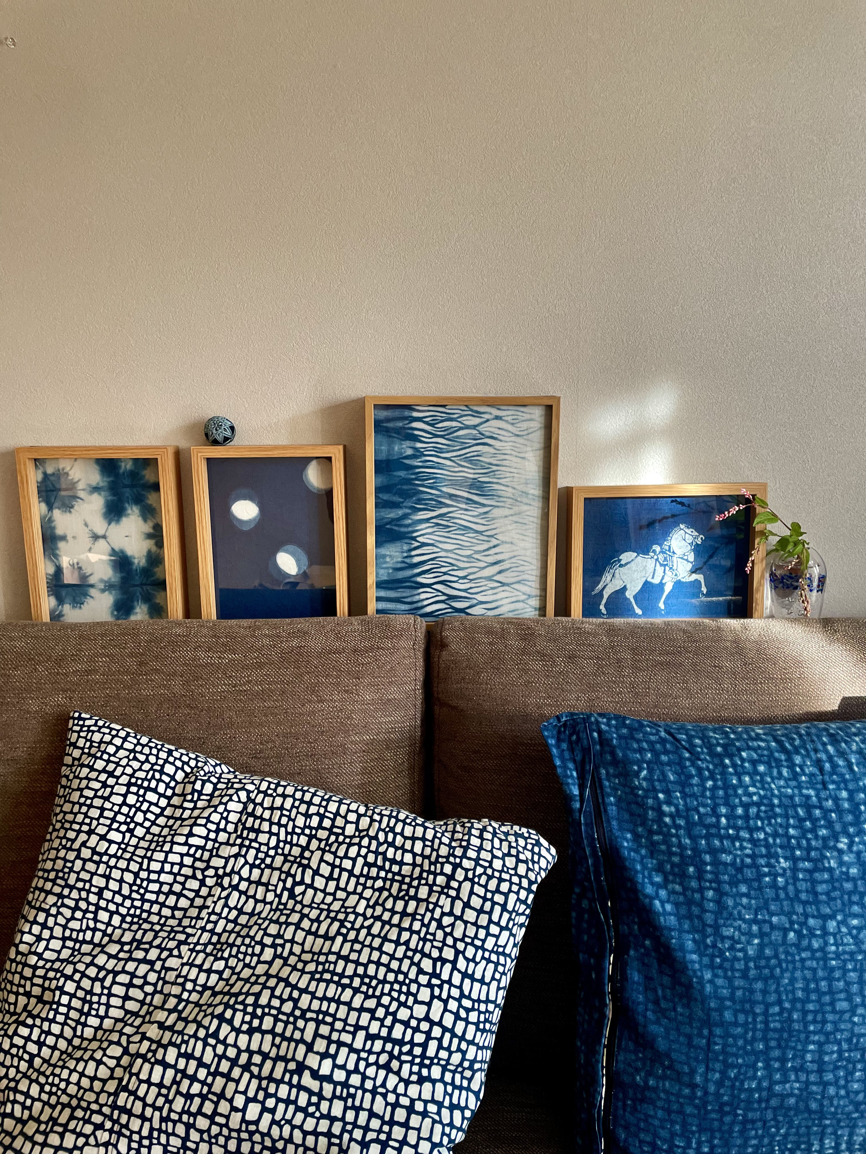 天然藍染め来年の干支【午】額装付き