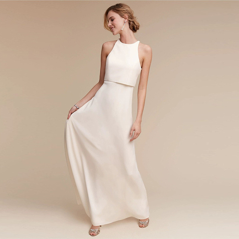 ノースリーブ 白 黒 ピンク シンプル おしゃれ パーティードレス 韓国風 结婚式 演奏会 二次会 前撮り HL214