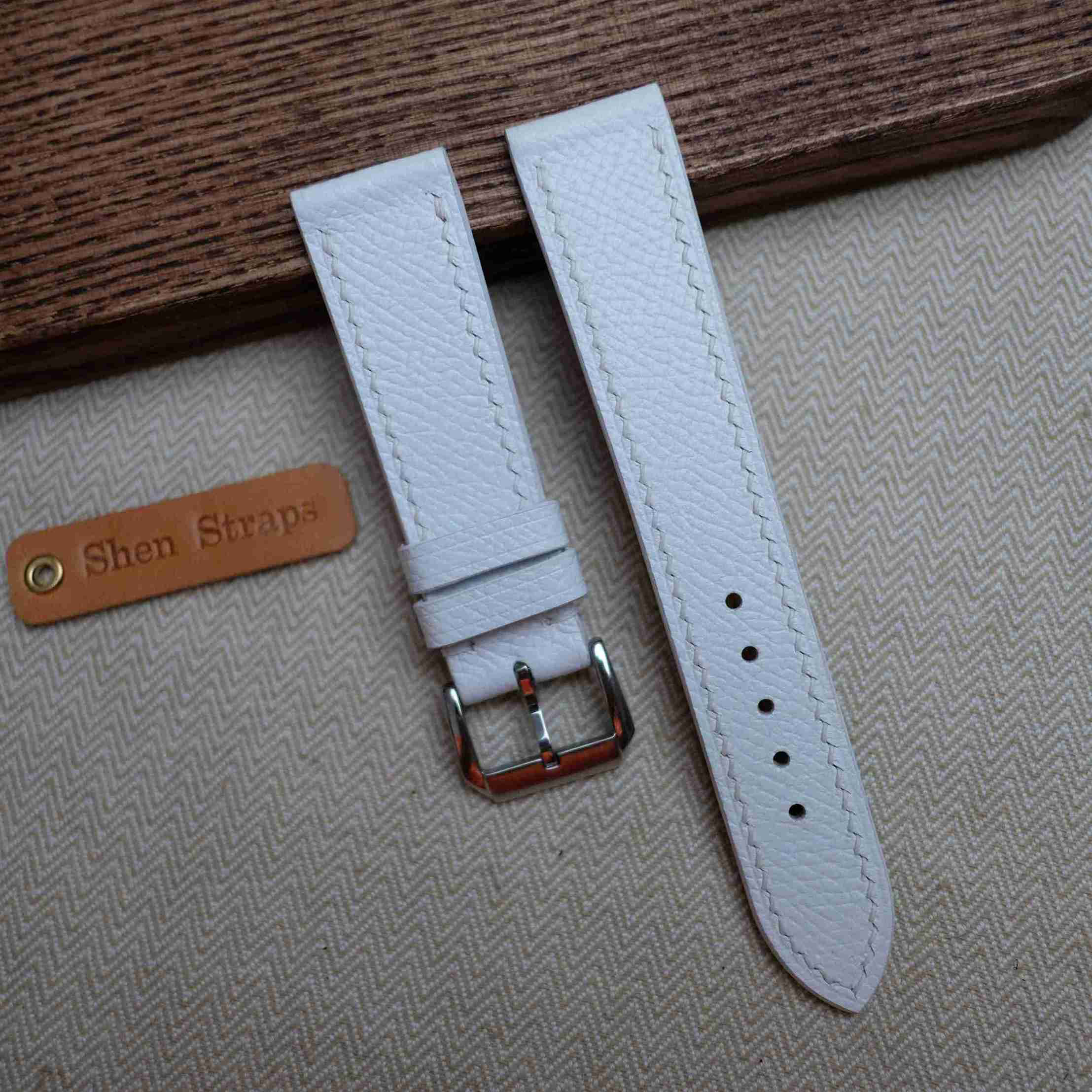 ホワイトエプソンレザー・カスタム時計ベルト（24mm–14mm）– フランス産エプソンレザー使用・ハンドメイド 6,545円