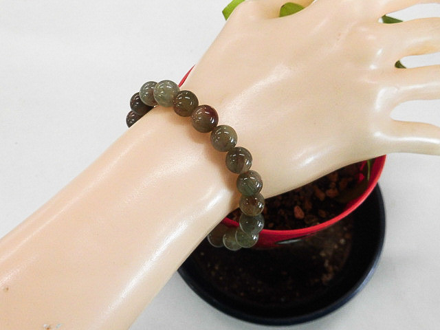 天然石 ラビットヘアールチルクォーツ8.9～9.4mm玉ブレスレット 内周17.0cm 　　250720574