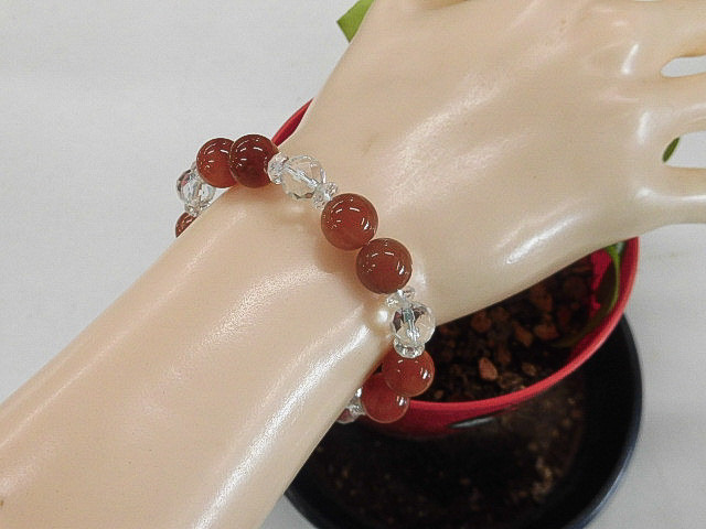 天然石 ラビットヘアールチルクォーツ9.9～10.3mm玉ブレスレット 内周17.0cm 　　250720575