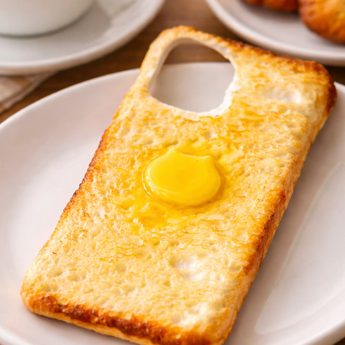しっかり全面焼き ネコちゃんバターとトーストのスマホケース iPhone