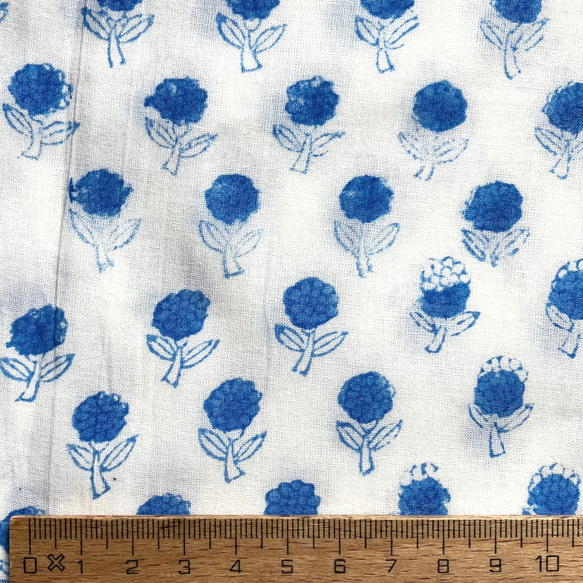 インド ブロックプリント生地 [50cm単位切売] サンガネリ ティニーフラワー ブルー 花 小花 SA IF0396 3枚目の画像