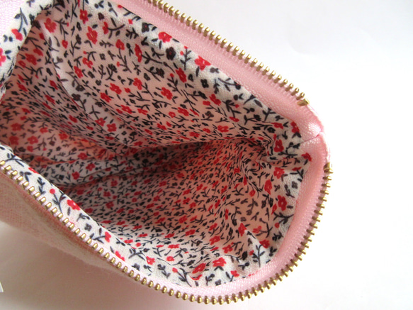 花咲く窓辺の猫ポーチ さくら色Ａ 7枚目の画像