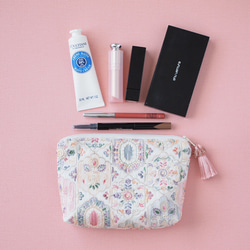 インド刺繍生地 ポーチ・ フラワーベージュ系（PK/GY）・ インド刺繍ファブリック 11枚目の画像