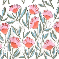 インド ブロックプリント生地 [50cm単位切売] サンガネリ ピンクフラワー on ホワイト 花 SA IF0397 2枚目の画像