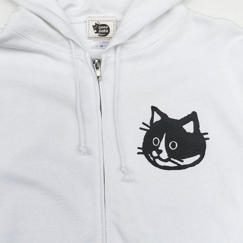 背中にハチワレ猫 ねこ好き向けメンズ レディース兼用 白パーカー