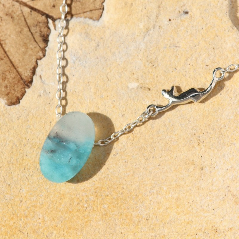 アマゾナイトinクオーツとネコ ネックレス silver925 マグネットクラスプ