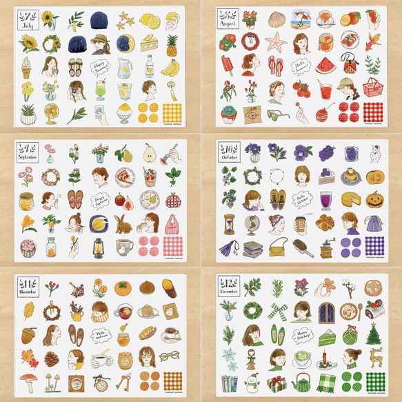 マスキングシート　季節のモチーフ　6ヶ月分（7月～12月） 1枚目の画像