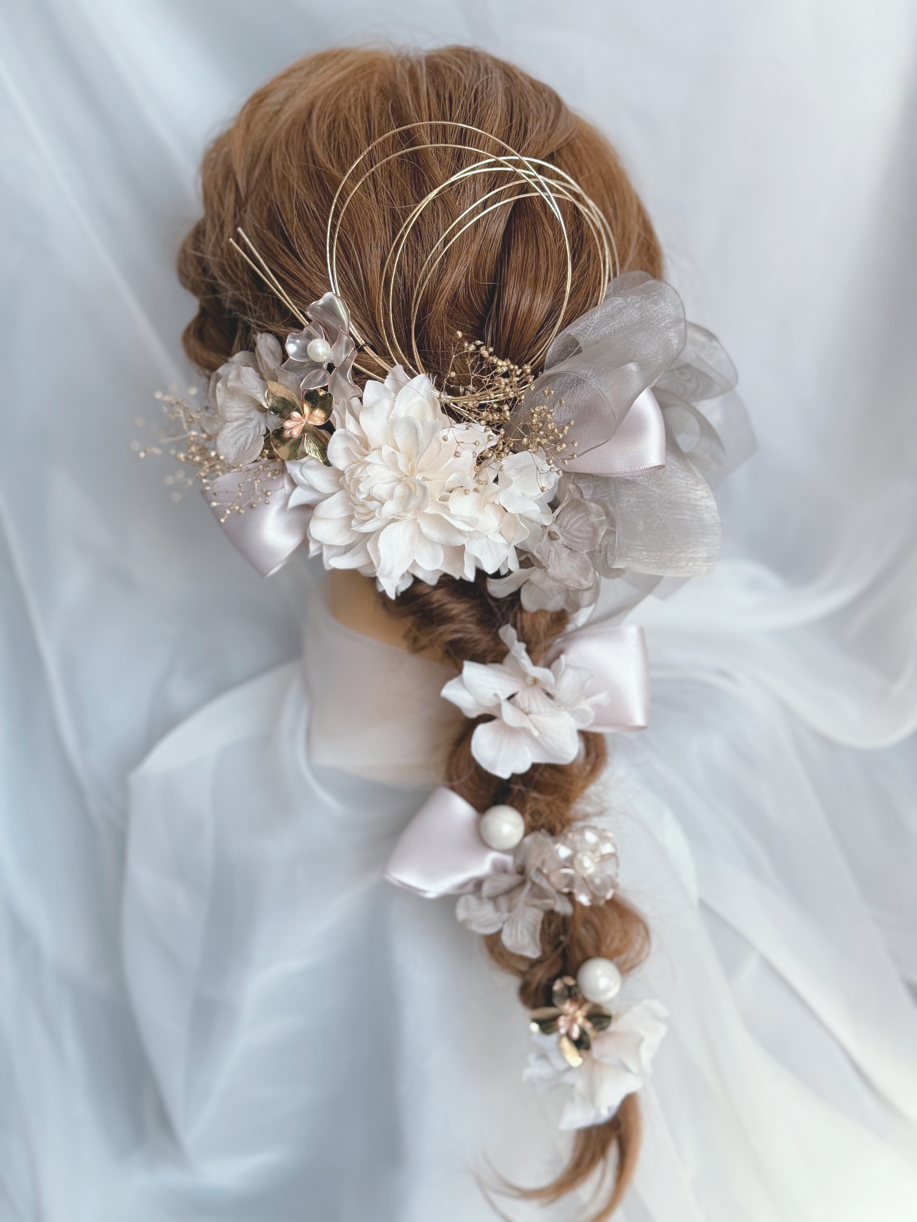 【新作⁎⁺˳✧༚】ワントーングレーたっぷりリボンの髪飾り♡成人式　結婚式　髪飾り　成人式ヘア