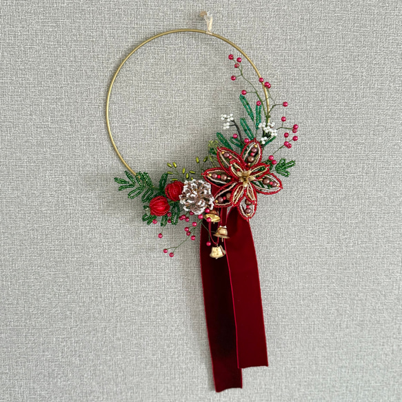 リースブーケ（レッド／グリーン）クリスマス　お正月 2枚目の画像