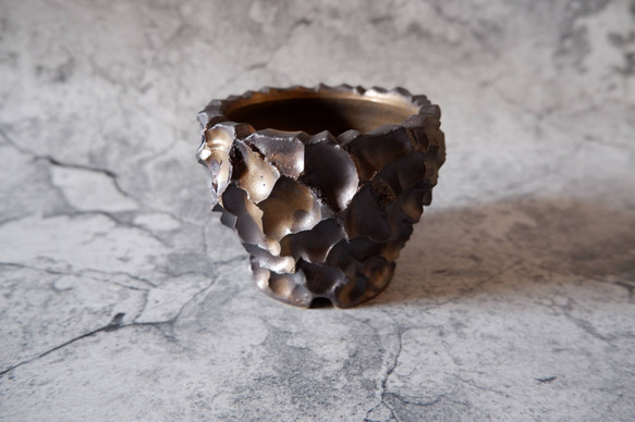 3号金黒重掛け鉢325　塊根植物　多肉植物　アガベ　盆栽　植木鉢　作家鉢　鉢皿　沖縄 1枚目の画像