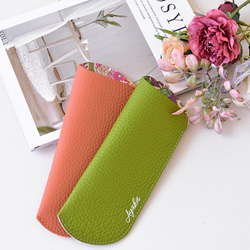 【超早割】メガネケース リバティ×国産シュリンクレザー 本革 名入れ ネックストラップ付き 10枚目の画像