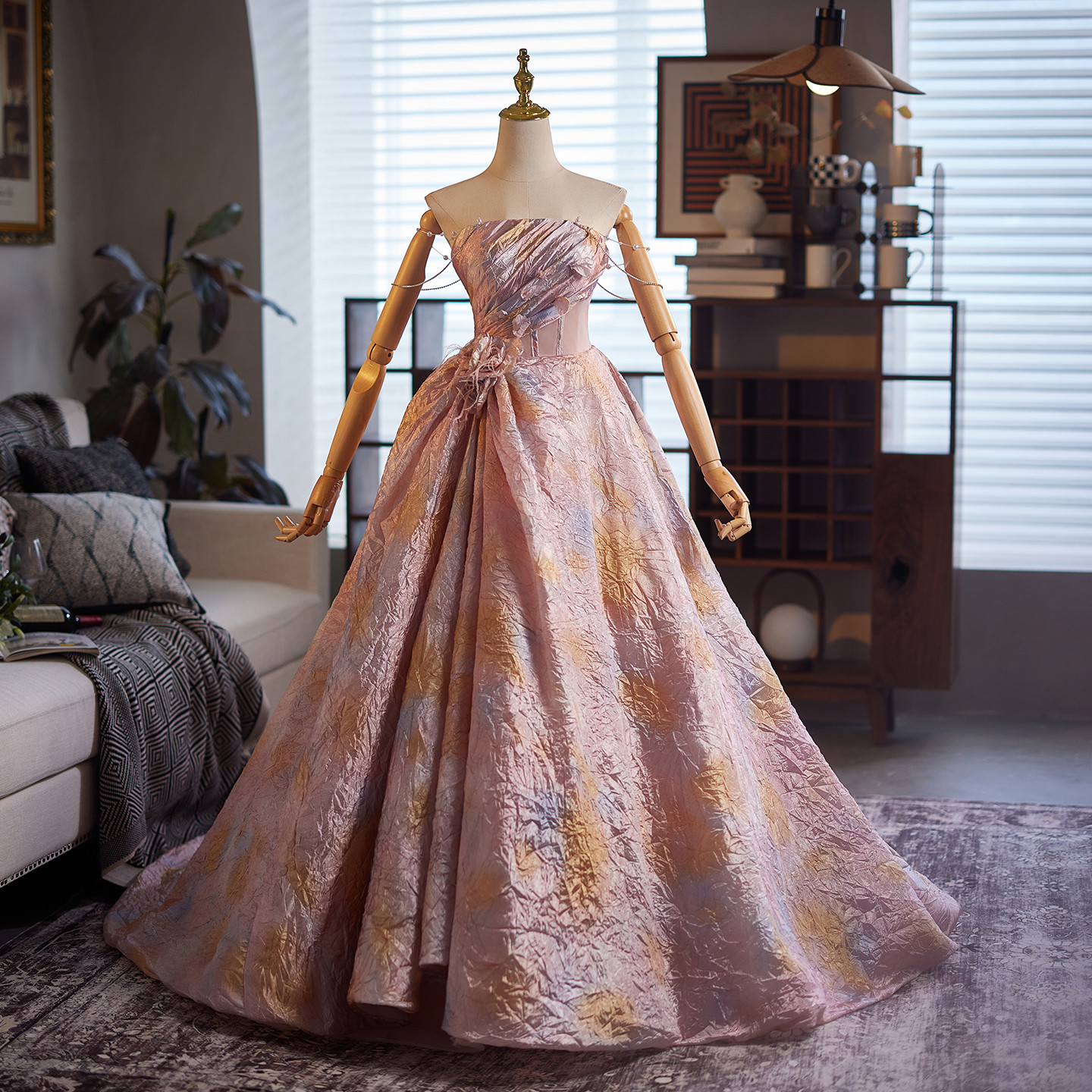 綺麗 ピンク オフショルダー ウェディングドレス プリンセス パーティー 演奏会 二次会 前撮り 披露宴 09081