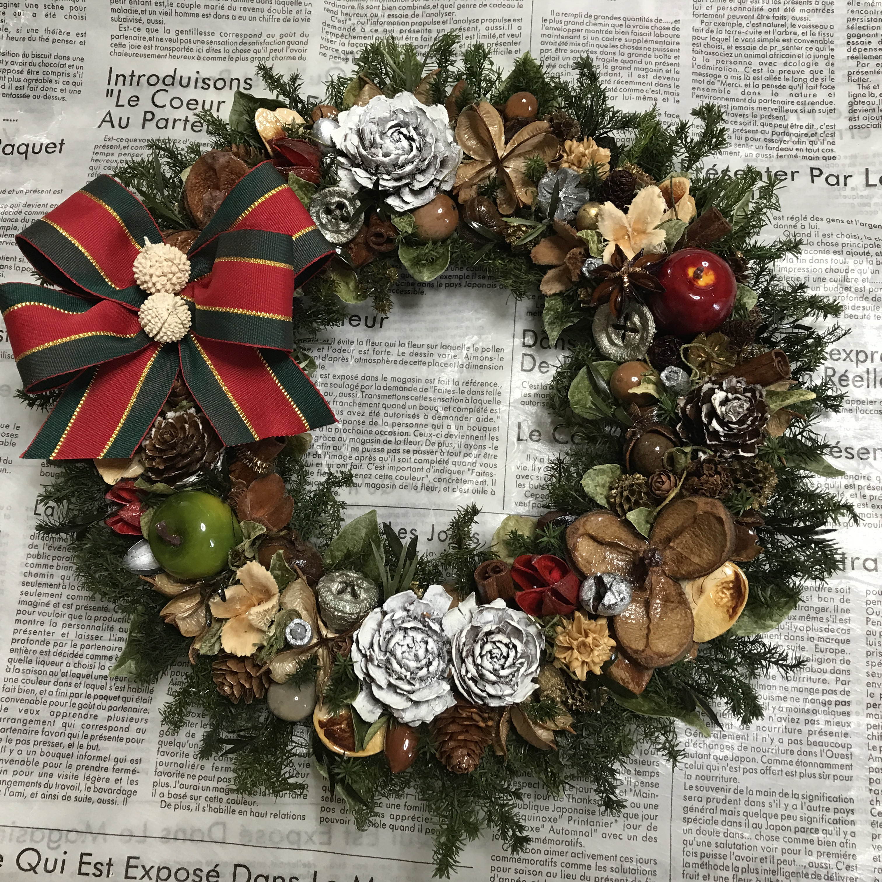 《X'mas》シダローズとリンゴのボタニカルグリーンリース30cm（再販ｘ3＊受注制作）