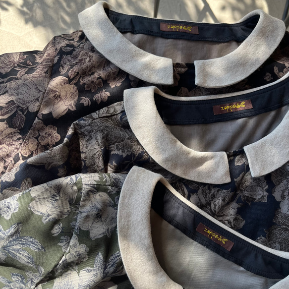 花柄コーデュロイの袖あらまワンピ（襟つき） 14枚目の画像