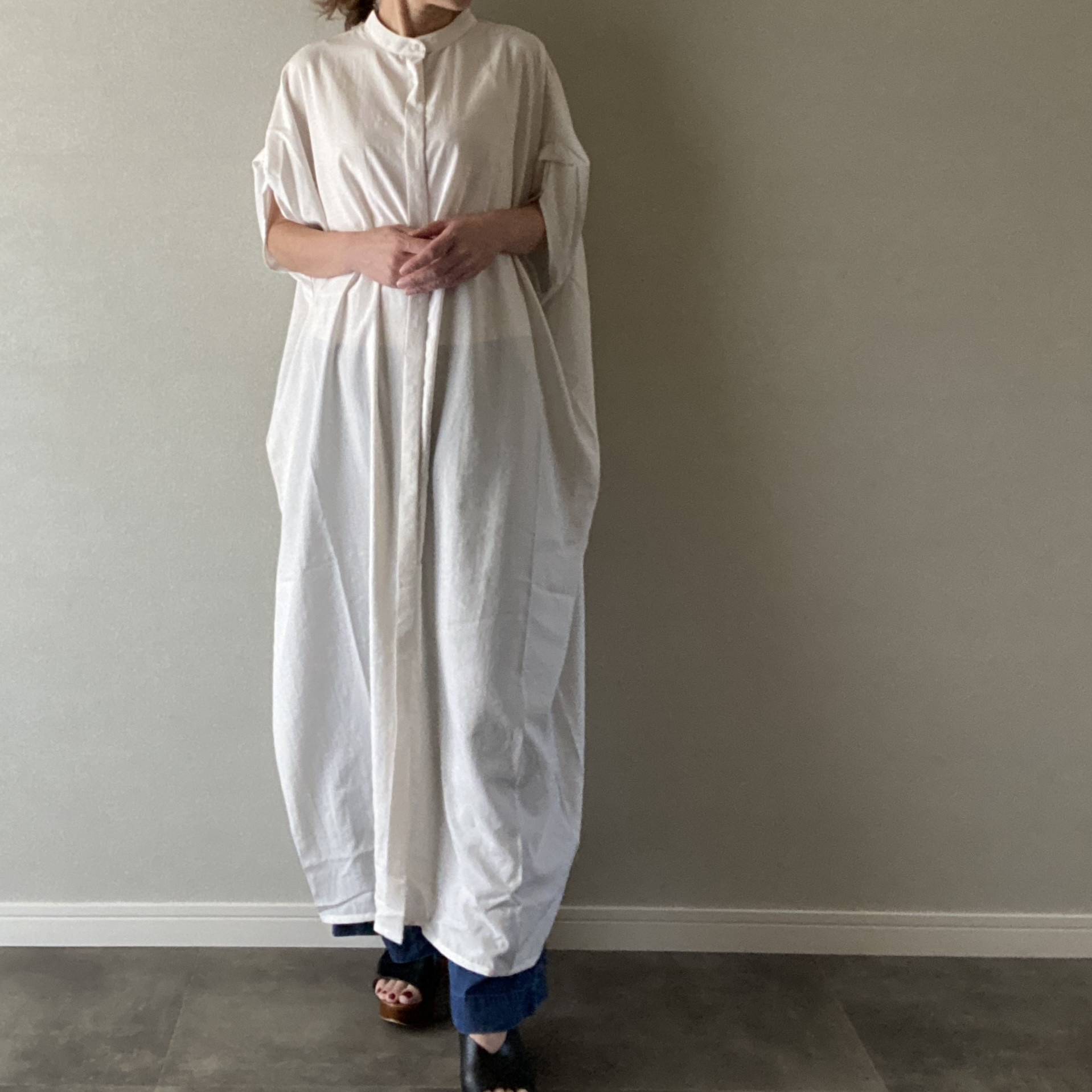 【En salon】チュニックワンピース ドルマン グレージュ フリーサイズ［070358］