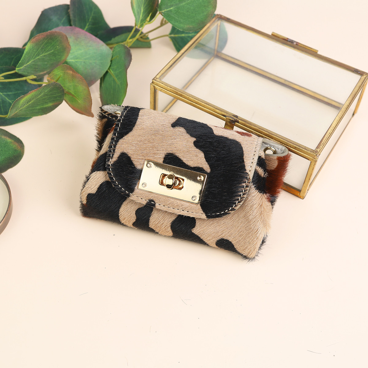 【毛付きカモ×キャメル/オールインミニウォレット】身軽にキメるミニ財布/コンパクト/ハラコ/イタリアンレザ【DOOON】