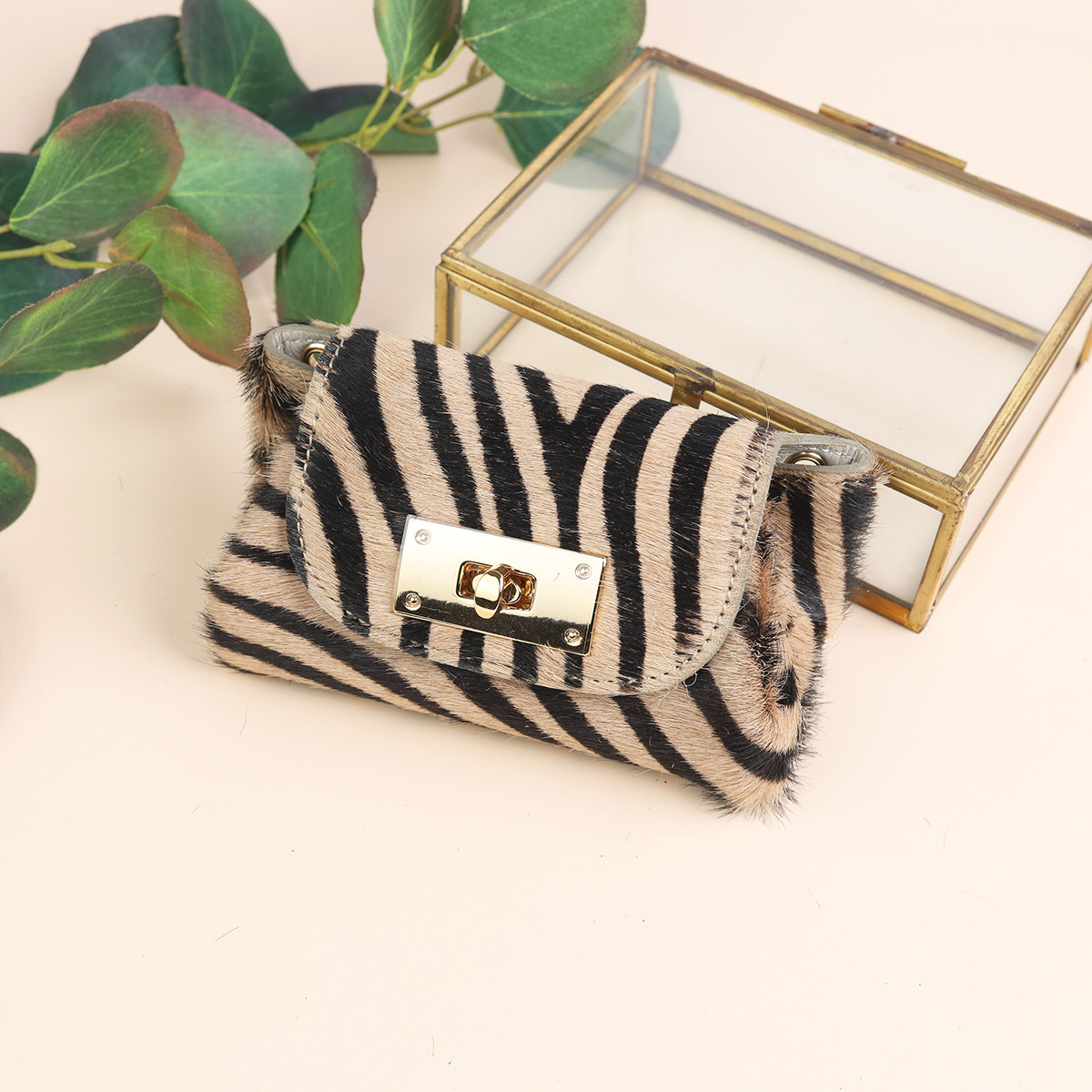 【毛付き茶ゼブラ/オールインミニウォレット】身軽にキメるミニ財布/コンパクト/ハラコ/イタリアンレザー【DOOON】