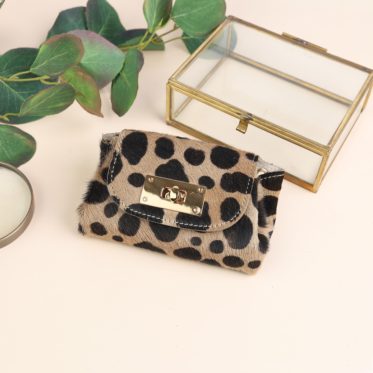 【毛付き茶ダルメシアン/オールインミニウォレット】身軽にキメるミニ財布/コンパクト/ハラコ【DOOON】