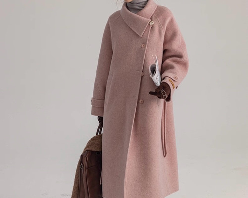 2wayスタントカラー アシンメトリー エレガント手縫いロングコート