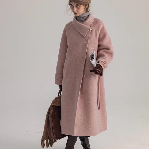 2wayスタントカラー アシンメトリー エレガント手縫いロングコート