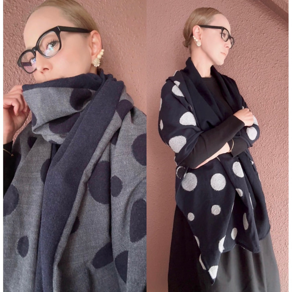 超輕盈❤️兩種顏色可選❤️柔軟羊毛❤️大號披肩❤️蓬鬆輕盈的厚實面料❤️隨機圓點❤️時尚配色 第1張的照片