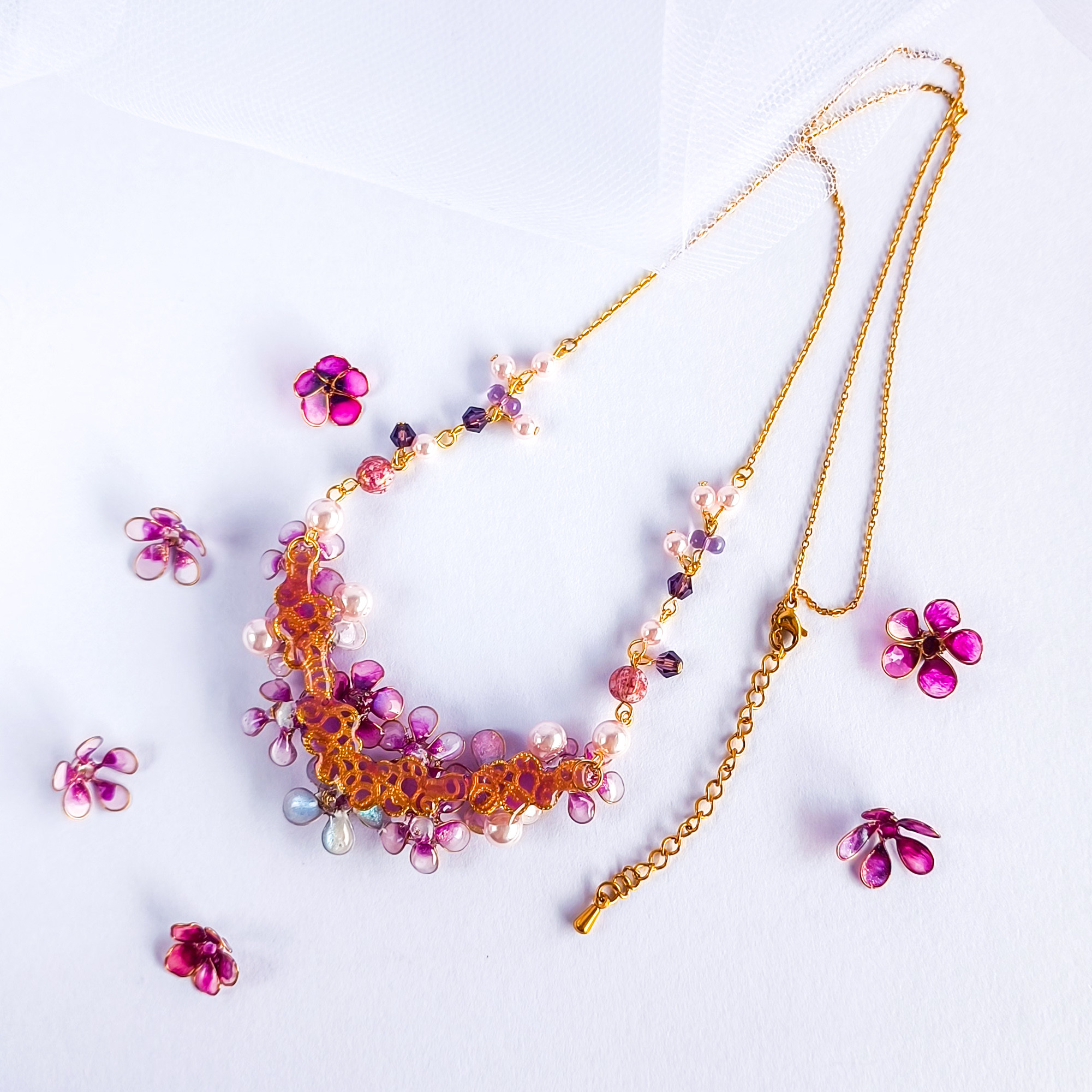 梅花尽くしのネックレス　春を象徴するレトロ可愛いお花　サージカルステンレス ※受注制作　na-mia