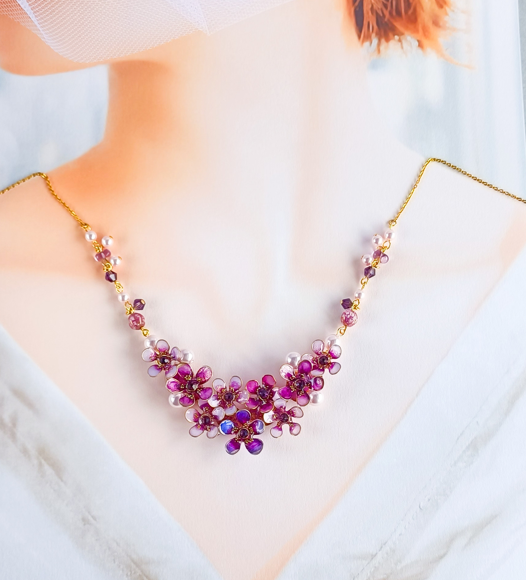 梅花尽くしのネックレス　春を象徴するレトロ可愛いお花　サージカルステンレス ※受注制作　na-mia