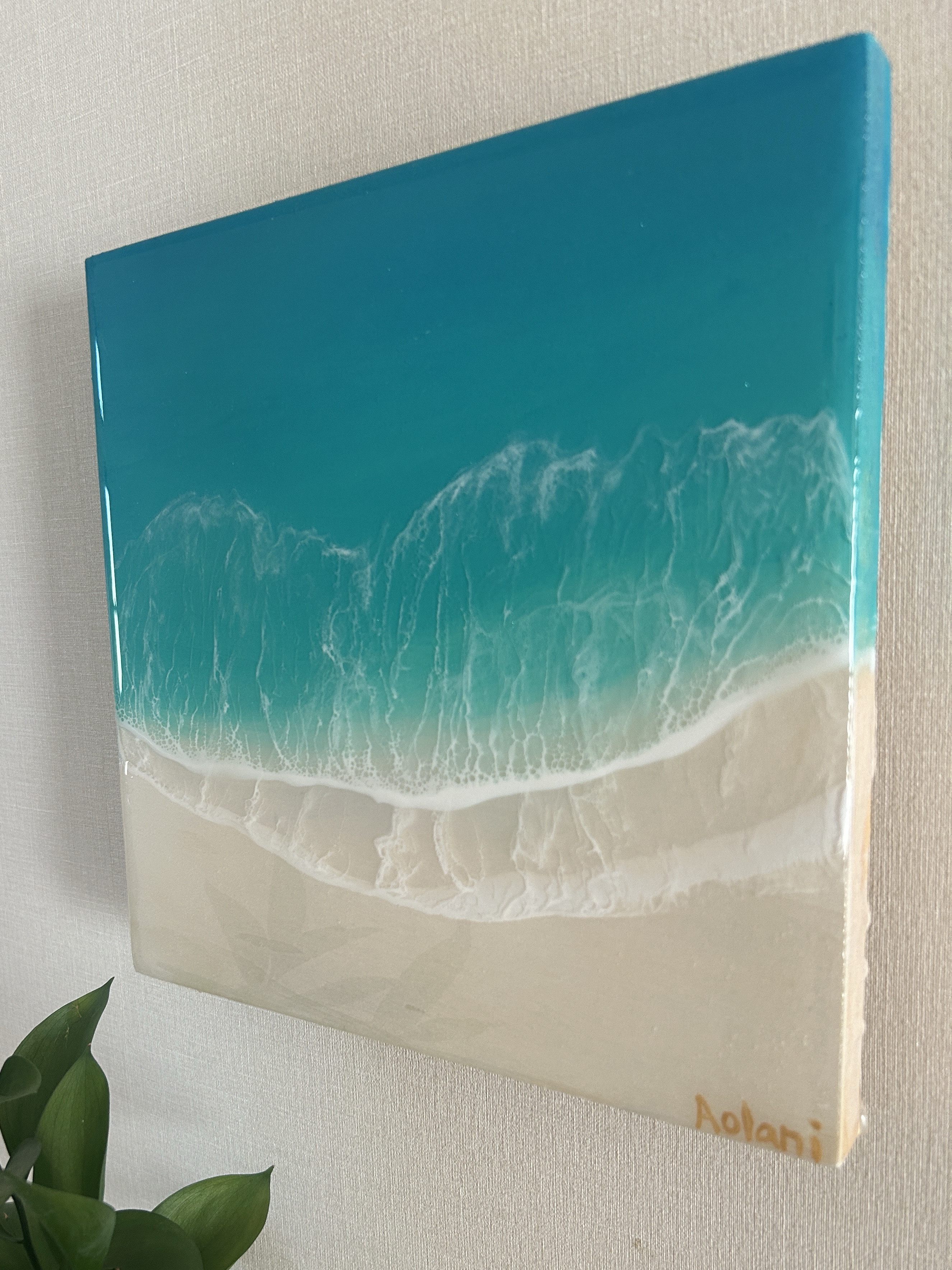 【送料無料】波アートパネル woodシリーズ  104/レジンアート（24×24cm 壁掛け・イーゼル対応）