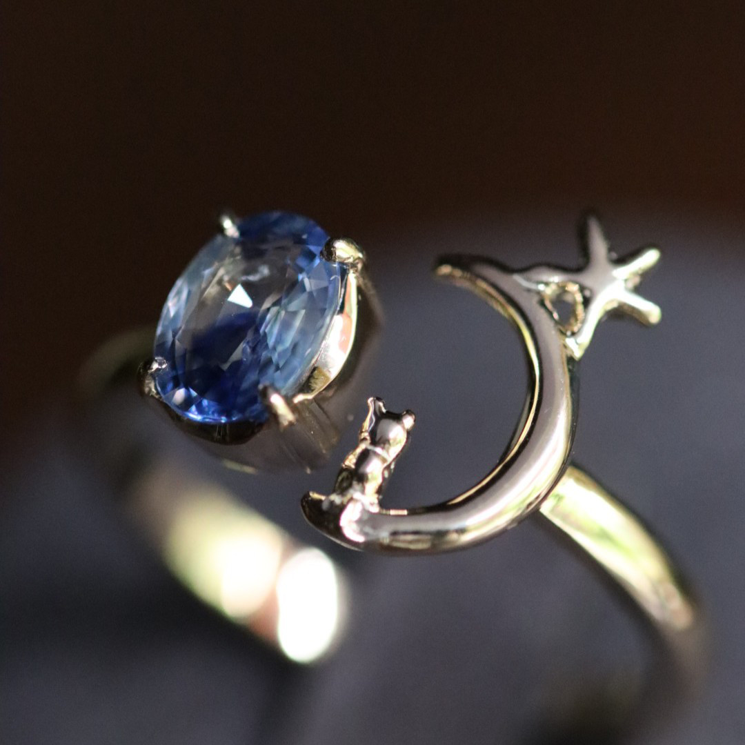 K10バイカラーサファイアと星月猫 ゴールドリング