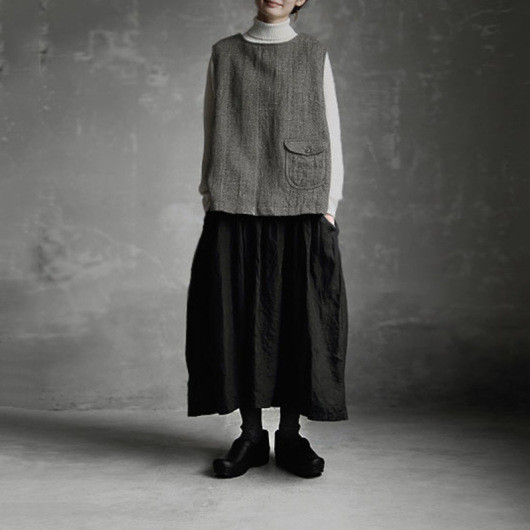 秋レディース背中ボタンスリット 丸ネックベスト＋ハーフスカート【返品・交換可】品質最優先25-513