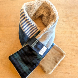 デニム ふわもこ パッチワークマフラー ④ マフラー・ストール（メンズ