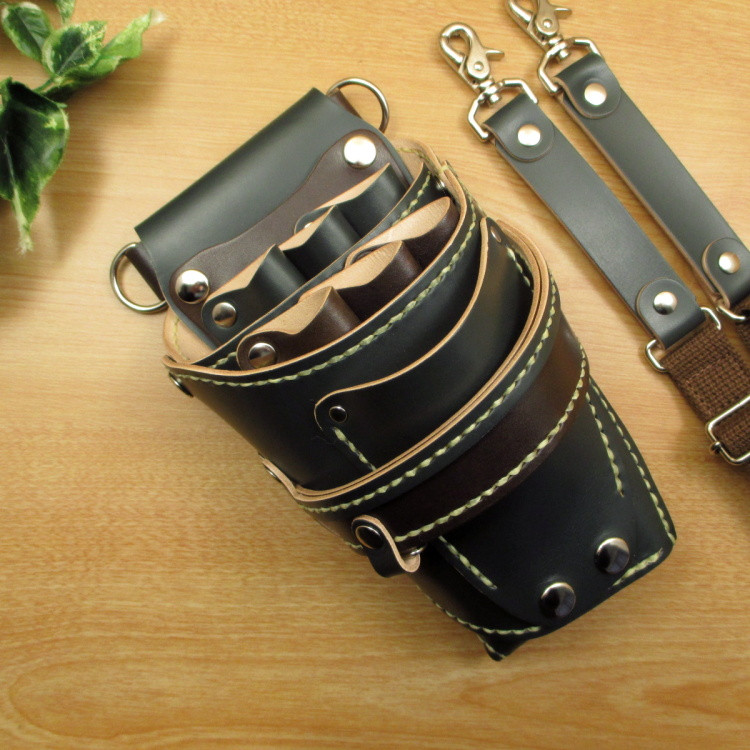 本革　ハンドメイド　６丁差し シザーケース (ダークグリーン×ダークブラウン)　SCA-100/CGC