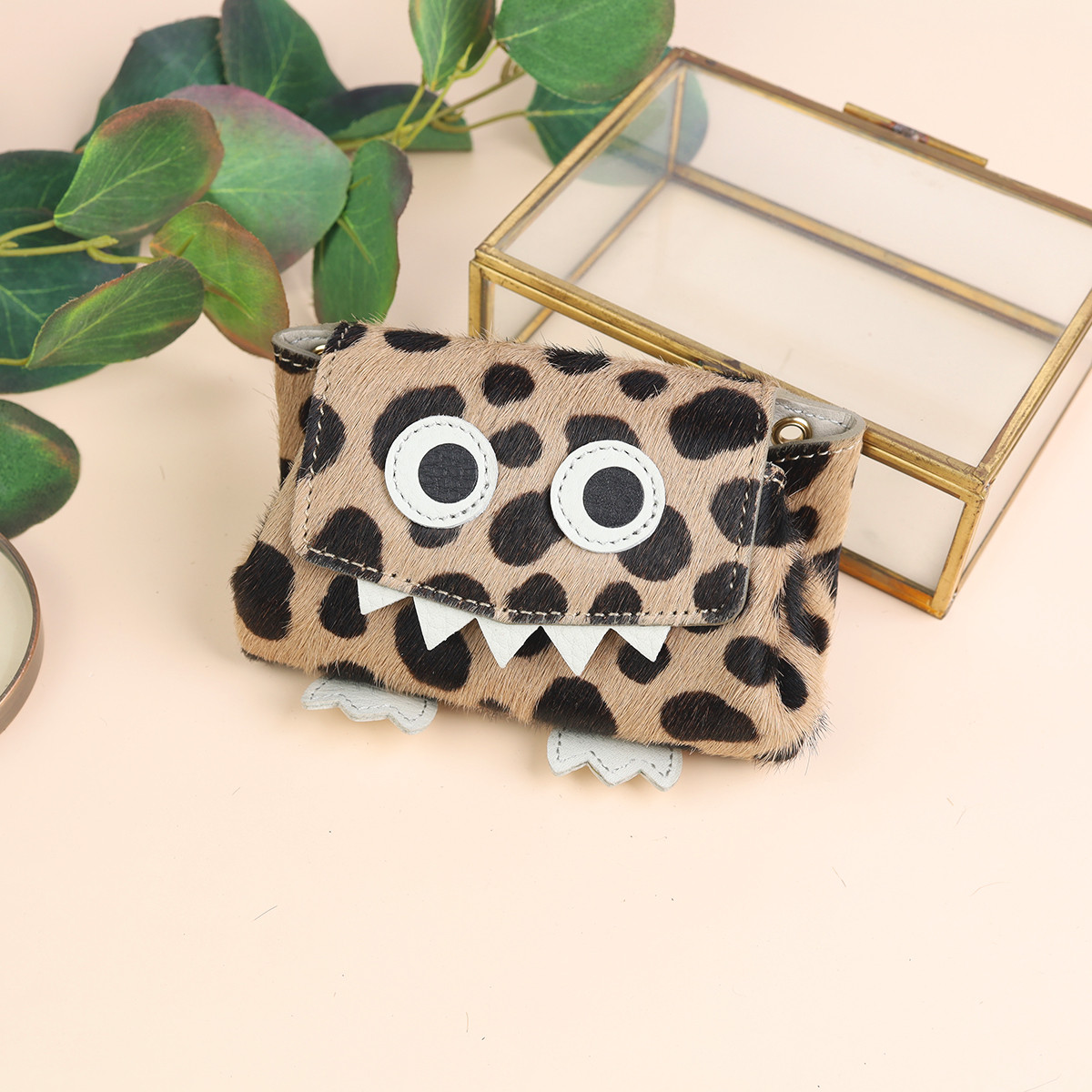 【毛付き茶ダルメシアン/モンスター/オールインミニウォレット】身軽にキメるミニ財布/コンパクト/ハラコ【DOOON】