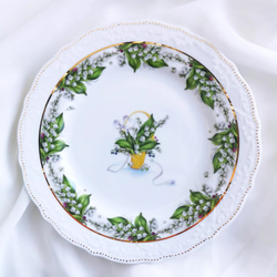 【受注制作】すずらんバスケット19.4cmプレート　鈴蘭　スズラン　花籠　お皿 1枚目の画像