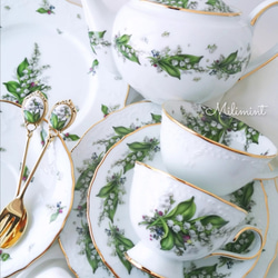 【受注制作】すずらんバスケット ティーセット(カップ＆ソーサー1点、プレート1点)　鈴蘭　スズラン　小花柄　すずらん花籠 9枚目の画像