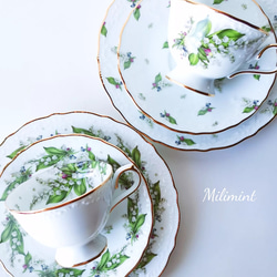 【受注制作】すずらんバスケット ティーセット(カップ＆ソーサー1点、プレート1点)　鈴蘭　スズラン　小花柄　すずらん花籠 8枚目の画像