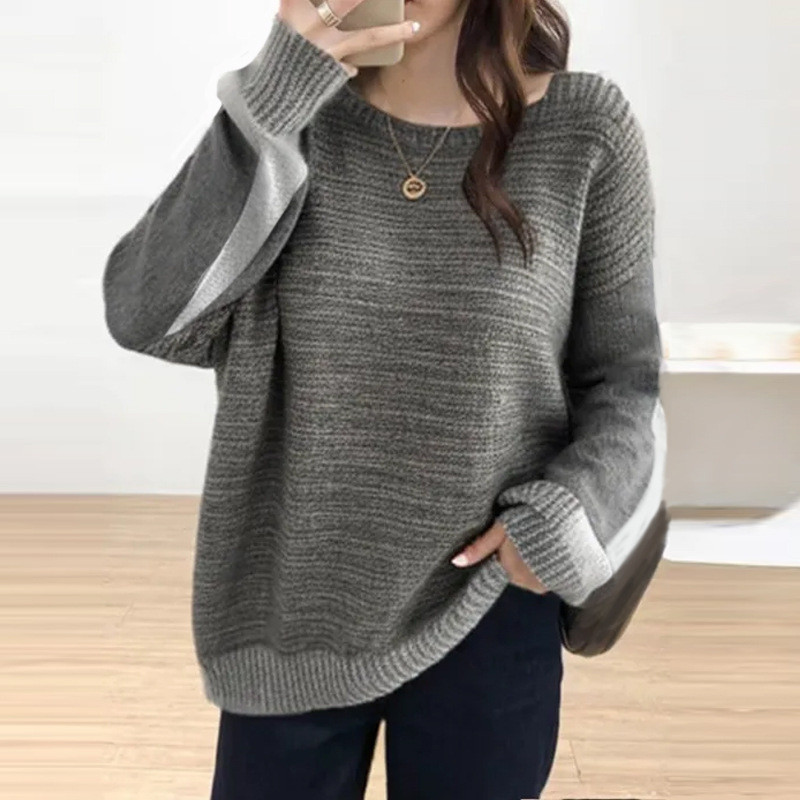 秋レディース丸ネックロング袖パッチワーク セータートップス【返品・交換可】品質最優先25-514