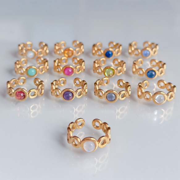 【選べる誕生石】天然石 リング サージカルステンレス 誕生日 プレゼント クリスマス ギフト フリーサイズ 指輪 1枚目の画像