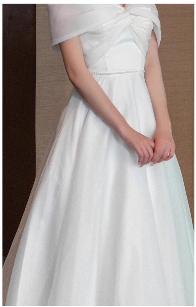 オフショルダー 白黒 ウェディングドレス シンプル 韓国風 結婚式 花嫁 パーティー 演奏会 二次会 前撮り HL264