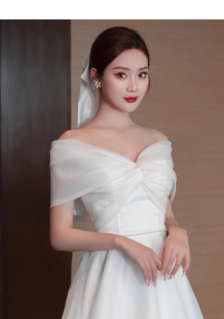 オフショルダー 白黒 ウェディングドレス シンプル 韓国風 結婚式 花嫁 パーティー 演奏会 二次会 前撮り HL264