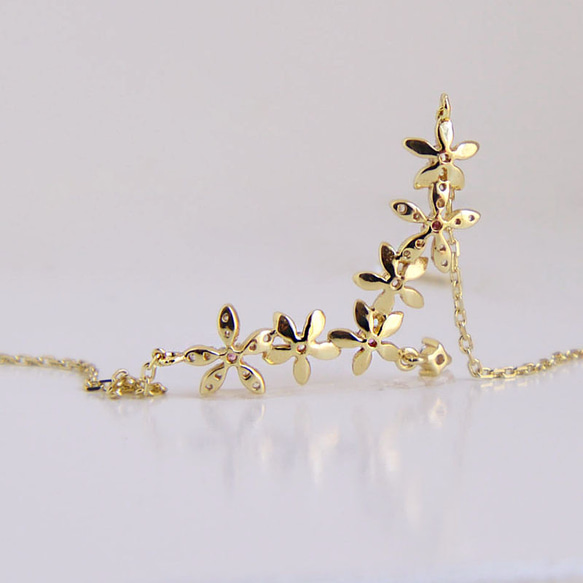 『風に舞う花』 トルマリンとフラワー　ネックレス　ゴールド　sv925 ネコポス送料無料 5枚目の画像