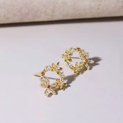 『風に舞う花』 トルマリンとフラワー　ピアス　ゴールド　sv925 ネコポス送料無料 6枚目の画像