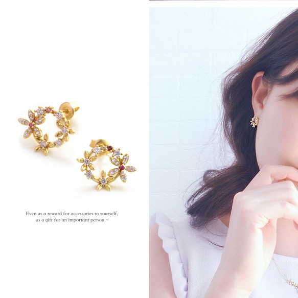 『風に舞う花』 トルマリンとフラワー　ピアス　ゴールド　sv925 ネコポス送料無料 11枚目の画像