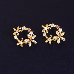 『風に舞う花』 トルマリンとフラワー　ピアス　ゴールド　sv925 ネコポス送料無料 3枚目の画像