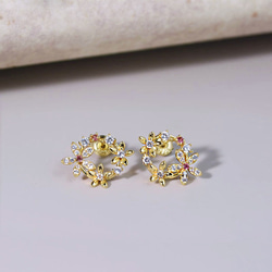 『風に舞う花』 トルマリンとフラワー　ピアス　ゴールド　sv925 ネコポス送料無料 2枚目の画像