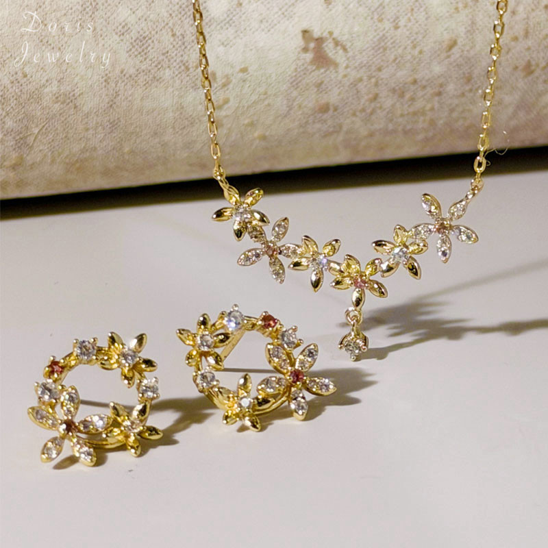 『風に舞う花』 トルマリンとフラワー　ピアスとネックレスのセット　ゴールド　sv925　送料無料