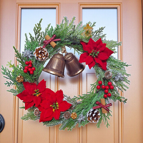 Creema 限定•1点限定》35cm/大きなベルとポインセチアのクリスマス